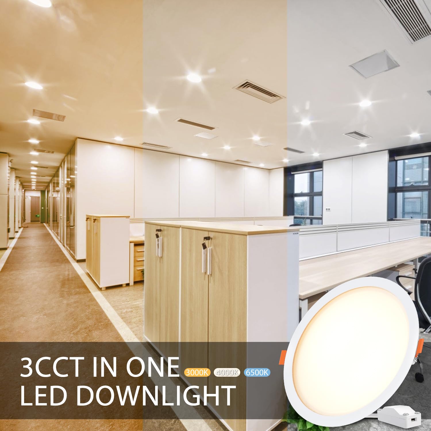 LVWIT Faretti LED da Incasso per Cartongesso,24W Equivalente 160W,Pannello Soffitto 2650LM,3000K Caldo 4000K Bianco Neutro 6500K Bianco Freddo,Faretto Incasso LED per Bagno, Set di 4