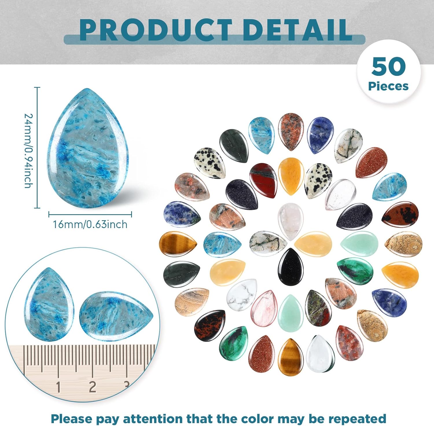 Nuenen 50 Pcs Worry Stones for Anxiety Teardrop Crystal Bulk Waterdrop Gemstone Thumb Healing Stress Pocket Stone Teardrop Pendants Bulk for Valentines Gift Meditation(Fresh,0.94 x 0.63 x 0.24 Inch) - Image 2