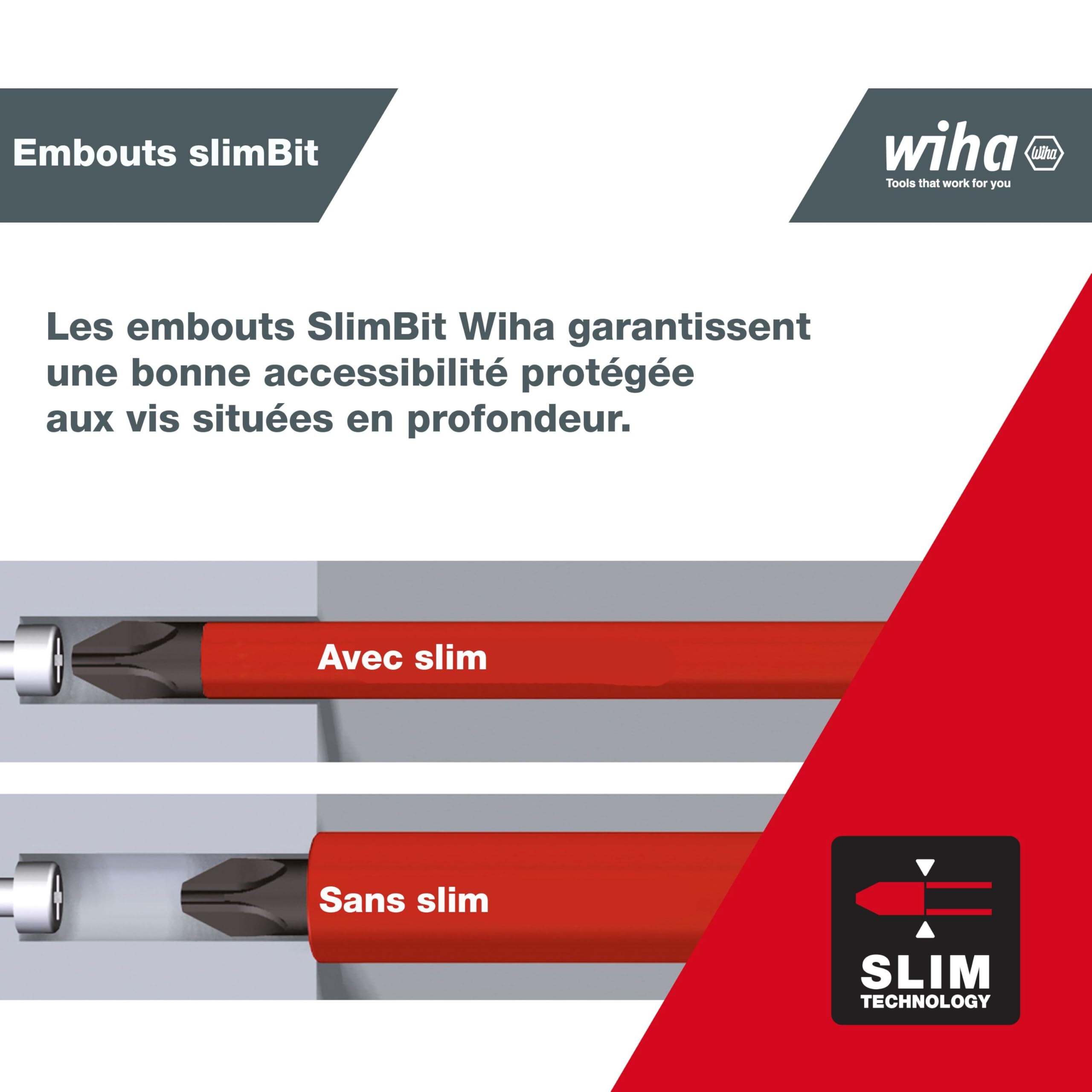 Wiha Tournevis porte-embout isolé LiftUp électricien avec magasin 6 embouts slim (38613) | (38613) Screwdriver set with slimBit magazine for electricians, bit holder, slotted/Pozidriv/PlusMinus