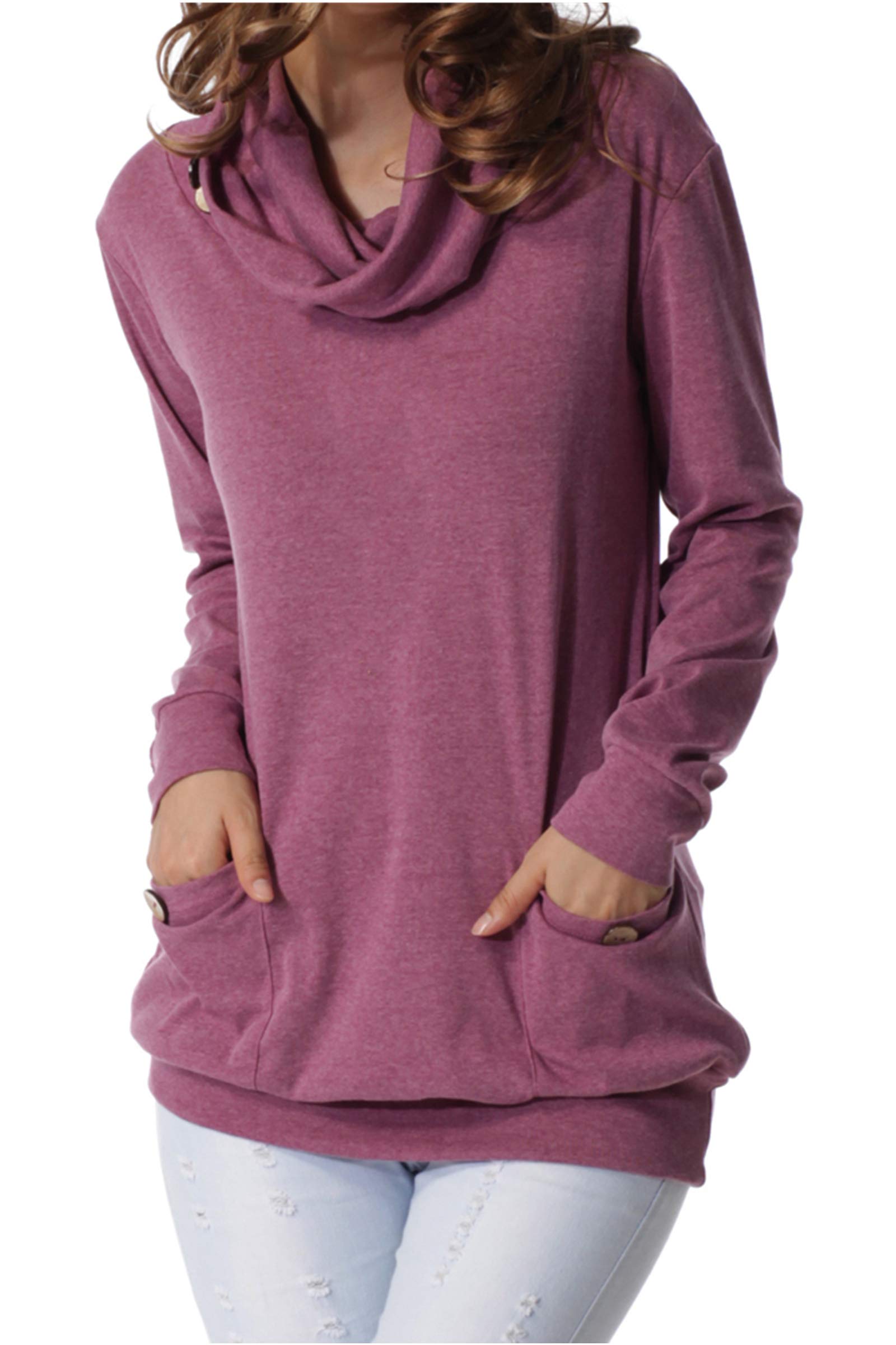 levaca Womens Long Sleeve Oversizes Pullover Side Loose Fall Casual Split Tunic Tops, Purple, Medium