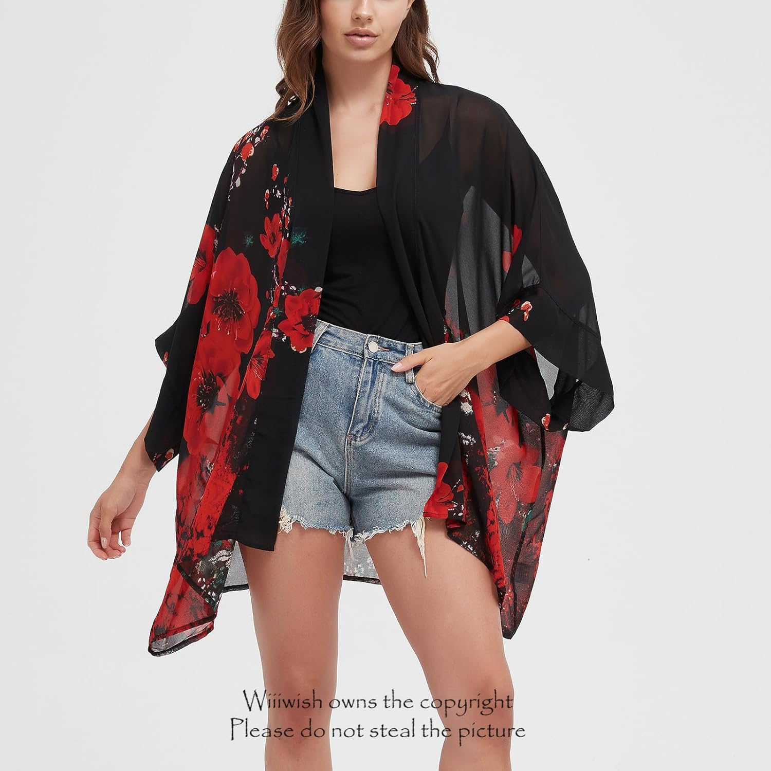 Women's Kimono Cardigans Camouflage Sheer Chiffon Blouse Boho Wrap Casual Coverup Loose Tops - Image 2