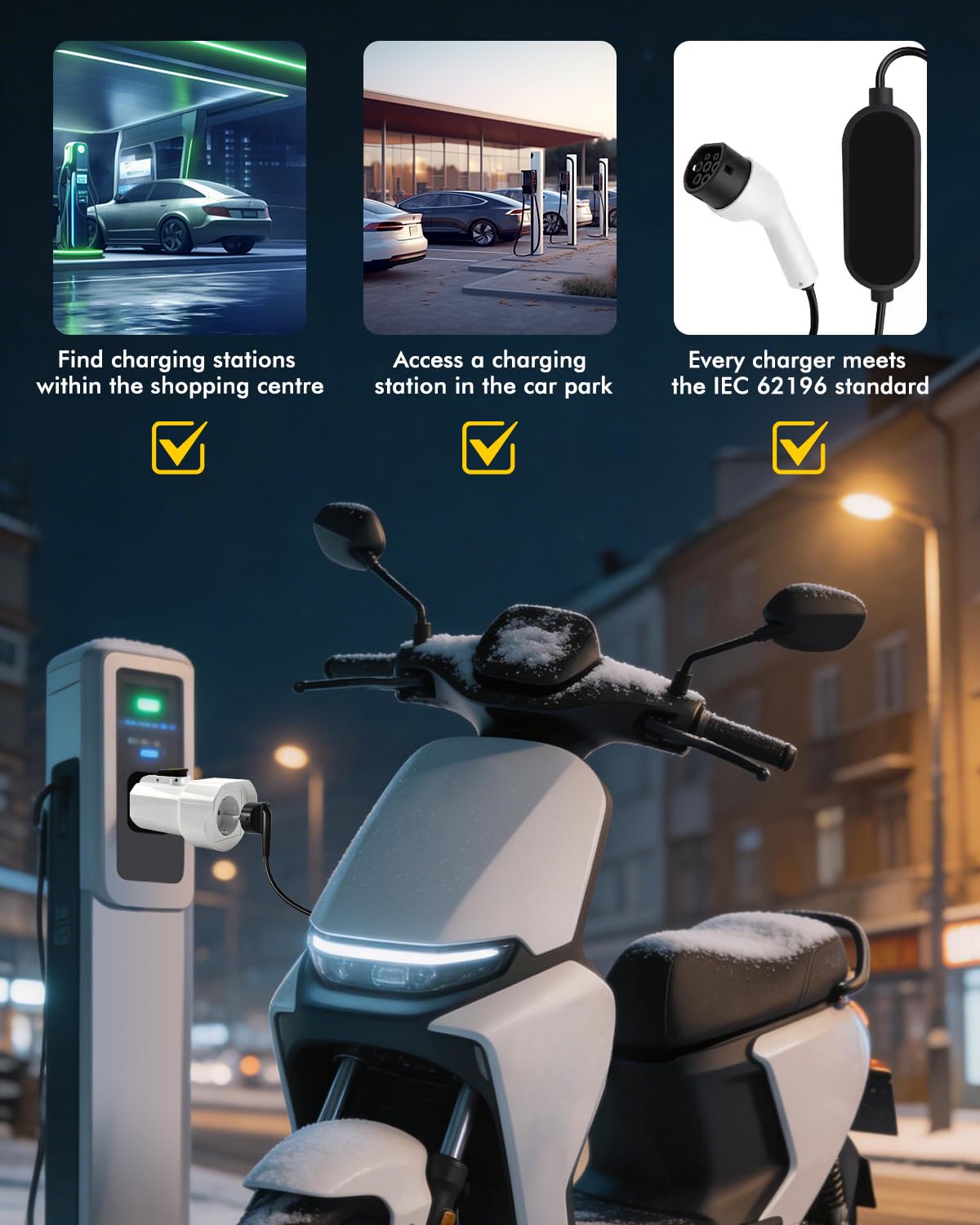 Erato Adattatore Tipo 2 a Schuko 220 V-250 V 16 A IEC-62196 Adattatore Stazione di Ricarica per Auto elettriche Scooter Elettrico Bicicletta Moto Bici elettrica, Bianco