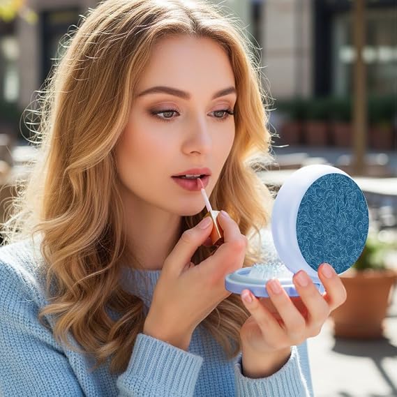 Dark Light Blue Ocean Mini Foldable Travel Mirror Hair Brush, Compact Mirror With Mini Hair Brush Set For Men Women, Travel Essential Compact Comb Women's Handbag Essential For Purse Or Backpack