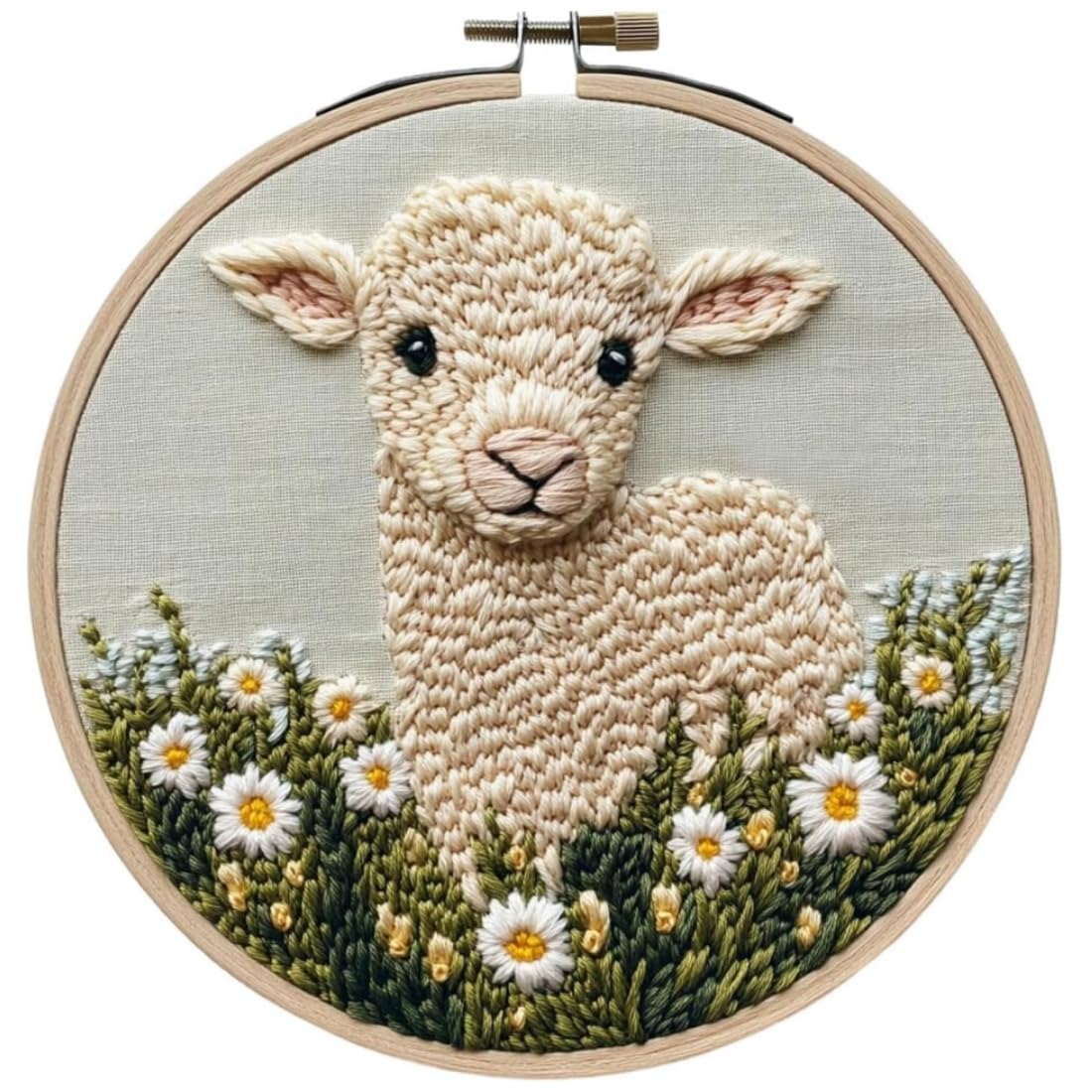 YEESAM ART Punch Needle Kit with Lamb Daisy Flowers Sheep Patterns, Full Set DIY Punch Needle Embroidery Set with Hoop Tool, Easy Craft for Adults Beginners
