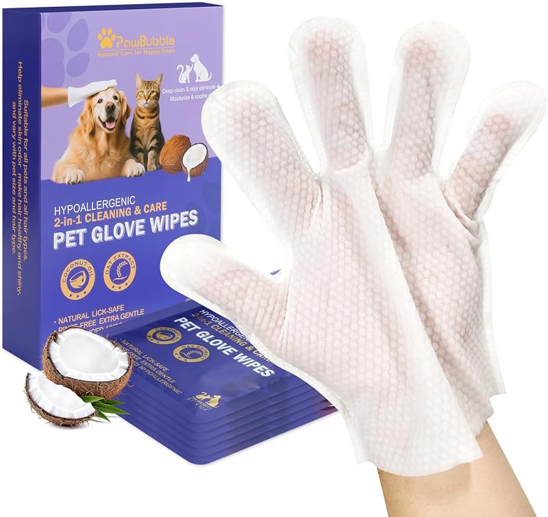 Pet Glove Wipes for Dogs & Cats, 6 Individually Wrapped Packs