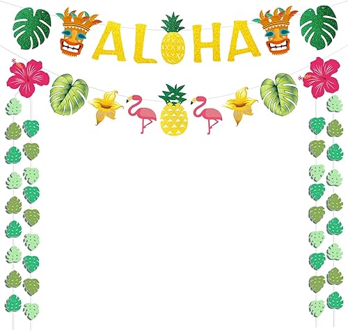 Decoraciones de fiesta hawaiana Aloha  Cartel dorado brillante Aloha para suministros de fiesta temática de Luau tropical de Hawaii