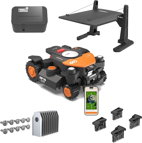 Robot tondeuse WORX Vision Cloud 4WD, 4 000 m², sans fil périphérique, pente 84 %, GPS RTK + caméra 3D, garage et antivol inclus