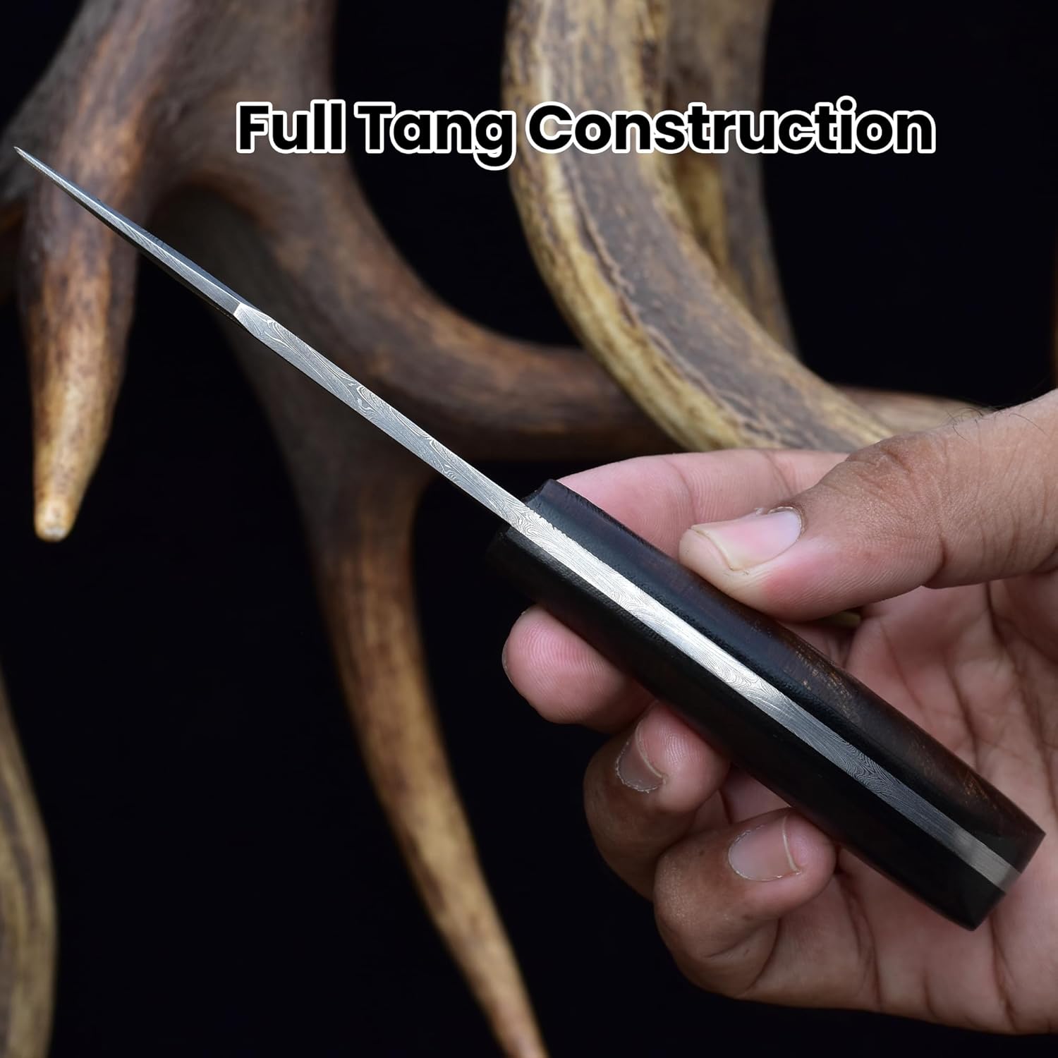 Knives Ranch Handmade Skinning Knife - Damascus Steel Hunting Knife - Full Tang Everyday Carry- Rosewood Handle and Heavy-Duty Dual Horizontal and Vertical Sheath (4405-IRW)