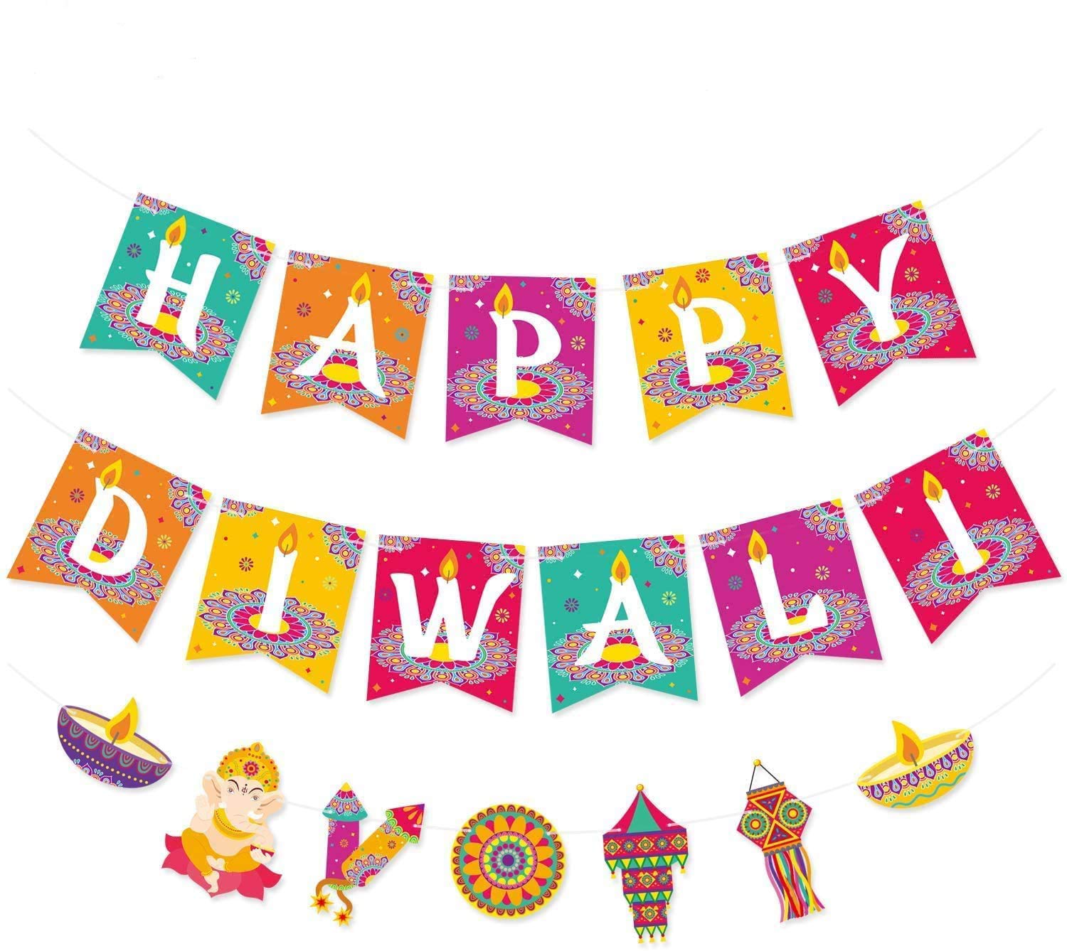 Amazon.com: Happy Diwali Banners Deepavali Themed Pennants, Festival of  Lights Party Decorations Hindu Diwali Greeting Party Supplies… : Home &  Kitchen