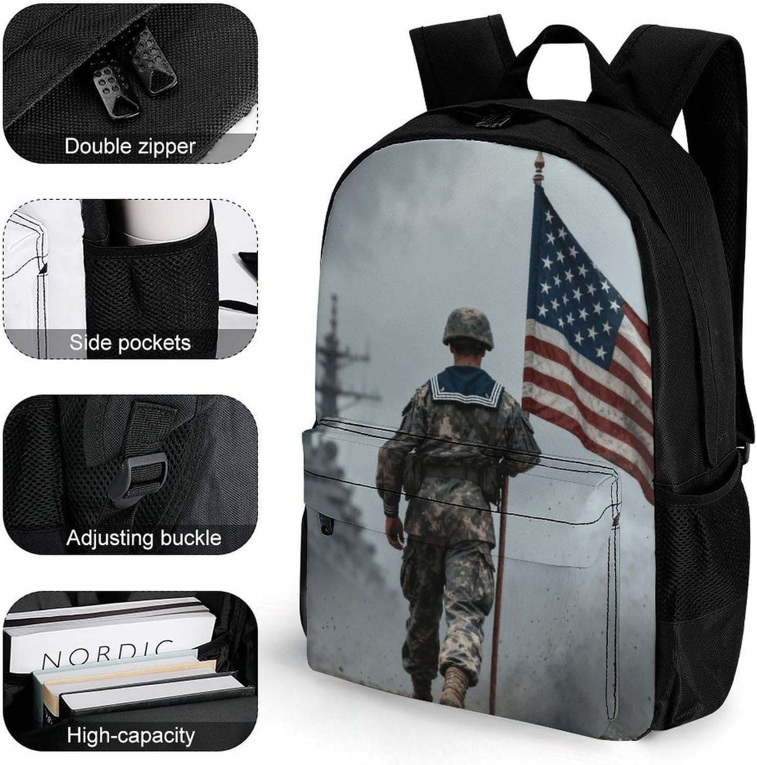 Portable Marine Soldier Backpack with Front & Side Pockets image 3