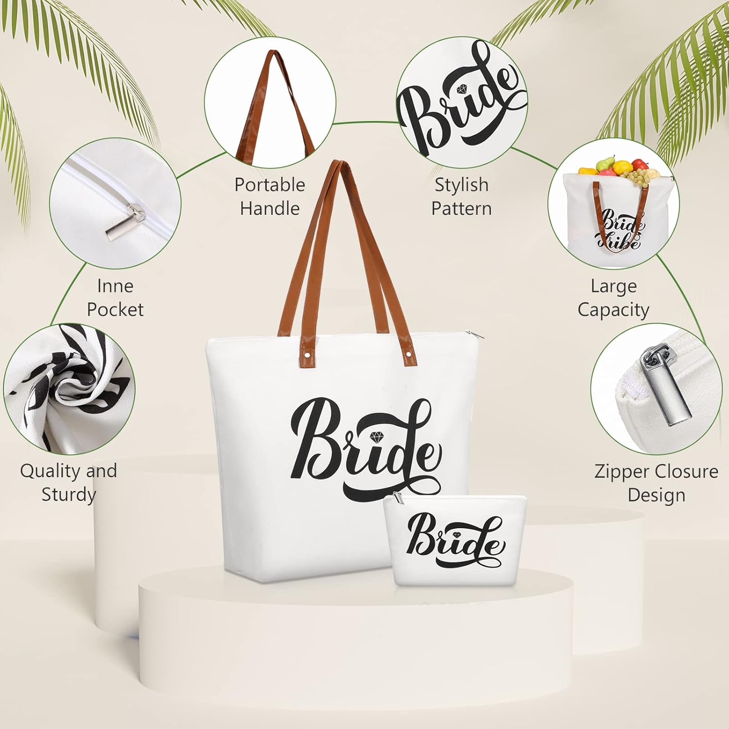 Hillban 14 Pcs Bridesmaid Canvas Bride Tote Bag and Makeup Bag Large Wedding Bachelorette Gifts Bridal Shower Gifts(Classic Style)
