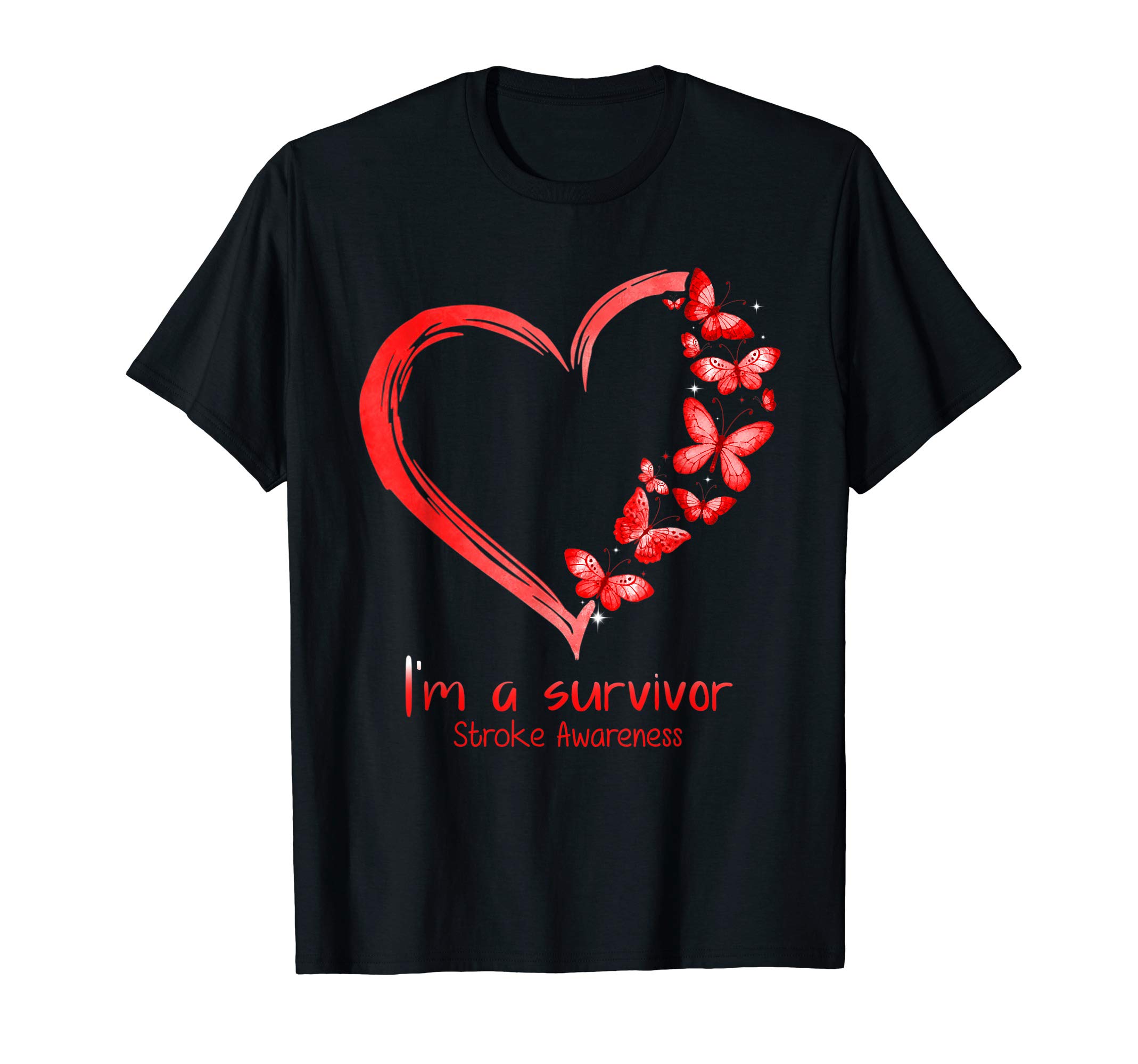 Red Ribbon Stroke AwarenessRed Butterfly Heart I'm A Survivor Stroke Awareness T-Shirt
