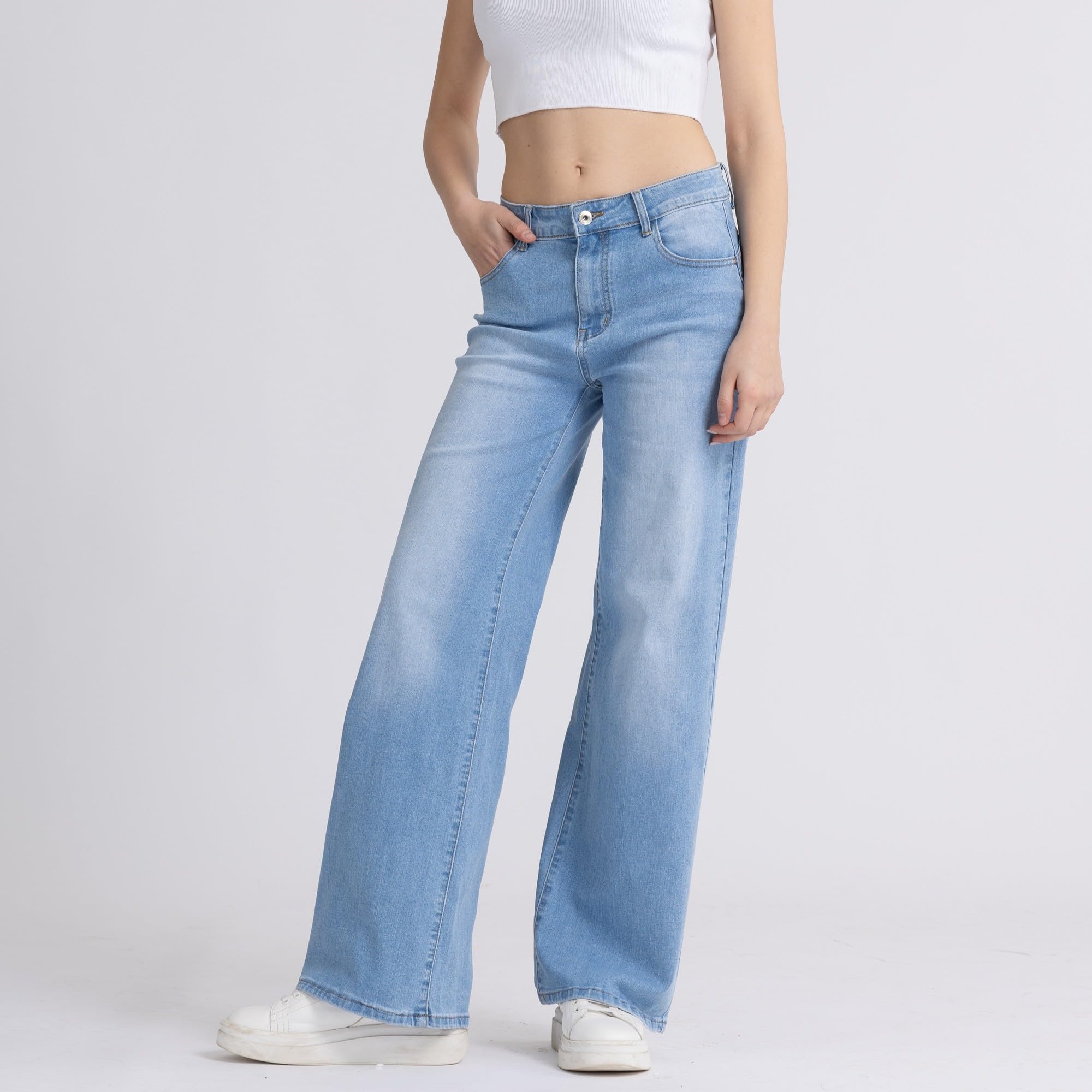 Jeans Donna Vita Alta Larghi Baggy Wide Leg Fit Jeans