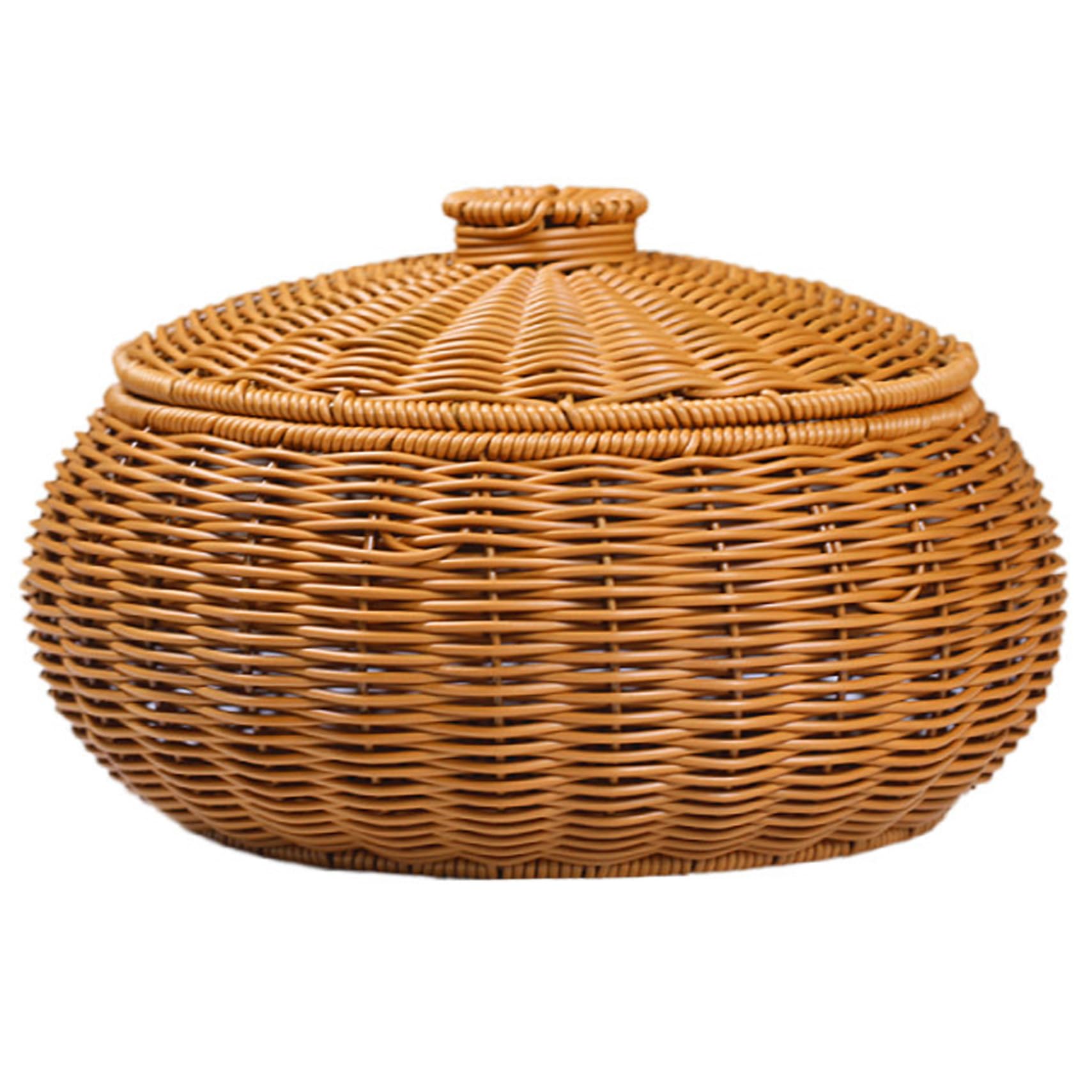 Panier en rotin avec couvercle rond grande capacité pour rangement