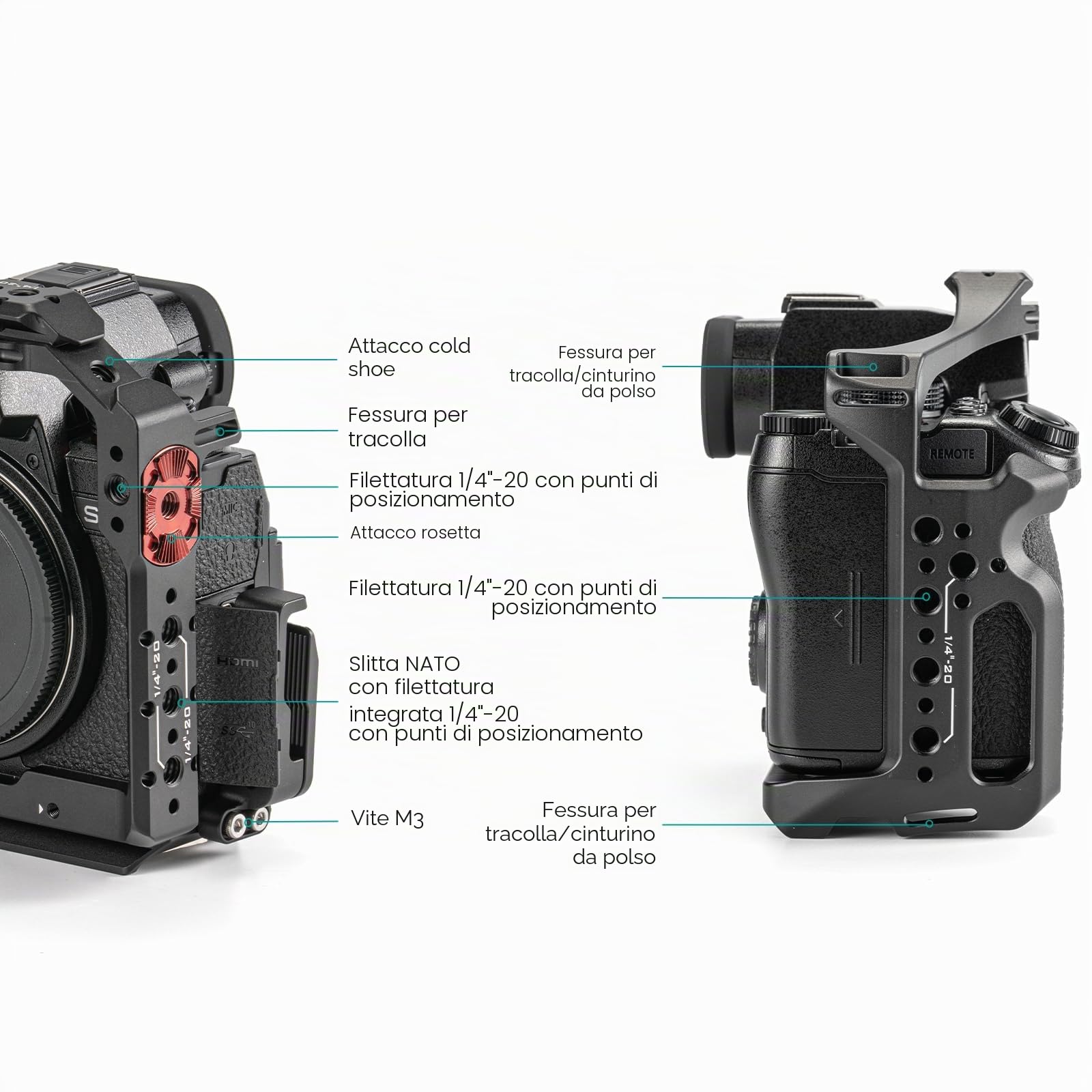 Tilta Gabbia completa per fotocamera Lumix S5 II/S5 IIX/G9 II con morsetto per cavo HDMI USB-C - Nero TA-T50-FCC-B