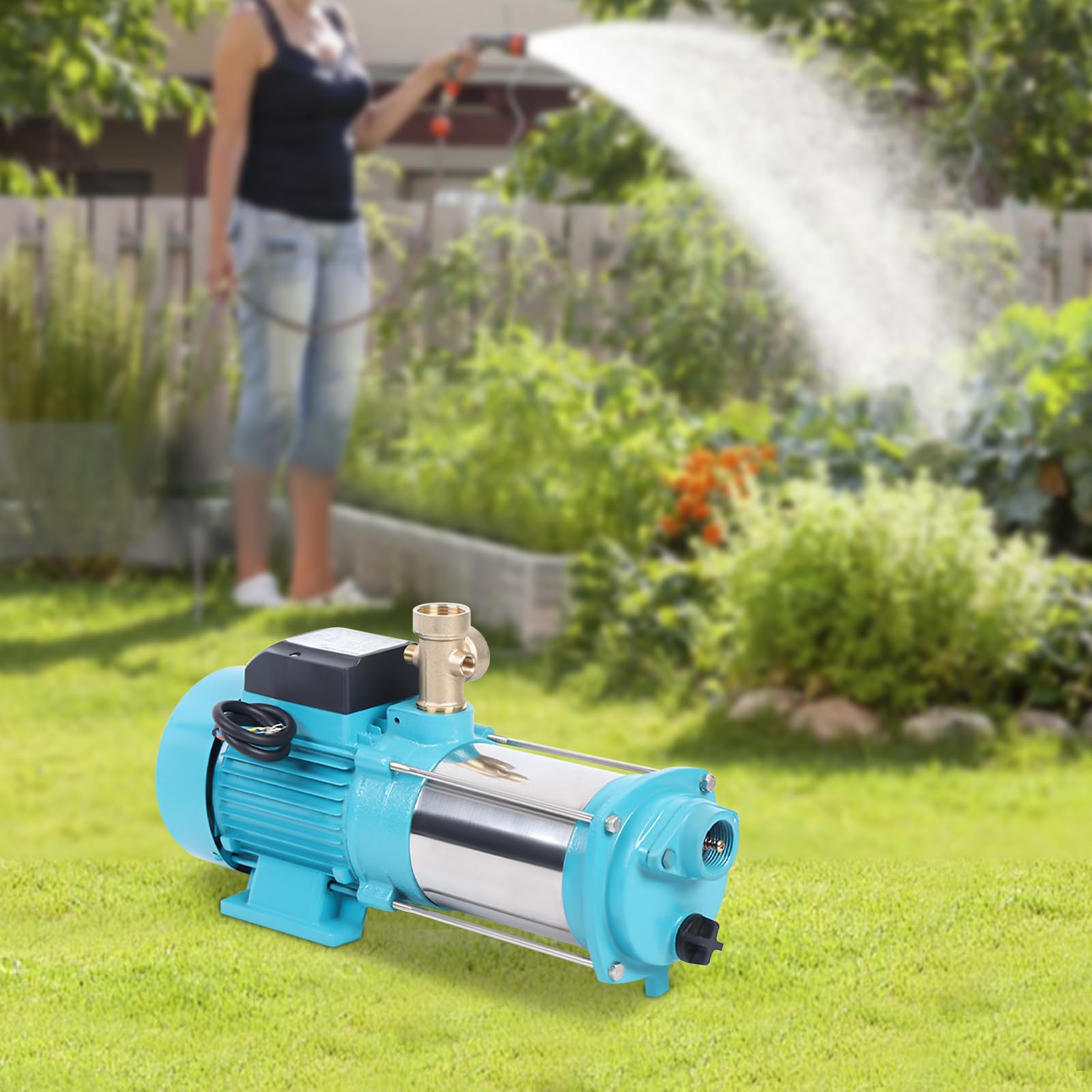 Pompe centrifuge 1300 W 9,8 bar 4000 l/h - Pompe de jardin avec interrupteur de pression et manomètre - Pompe à eau domestique pour arrosage agricole, étang, etc