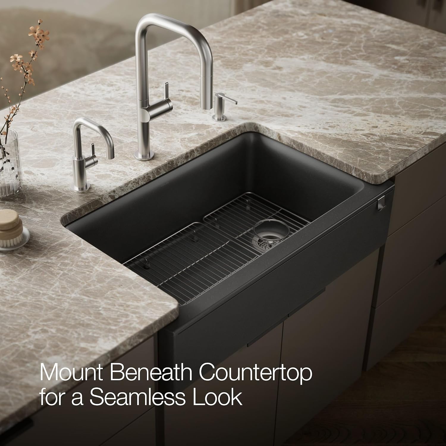 Kohler 25786-CM7 Cairn® 34" undermount single-bowl farmhouse kitchen sink, Matte Graphite