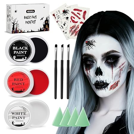Halloween Effects Makeup Kit, Red Black White Face Paint