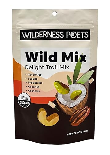 Wilderness Poets, Song of Delight Wild Mix - Mezcla orgánica de frutos secos, anacardos, moras, pistachos, cintas de coco, 8 onzas
