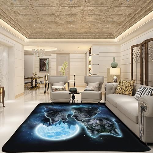 Miniatura 3 de ROZERA Alfombra decorativa de lobo, alfombra de decoración de nativos americanos, alfombra de lobo aullador de luna, alfombra de franela