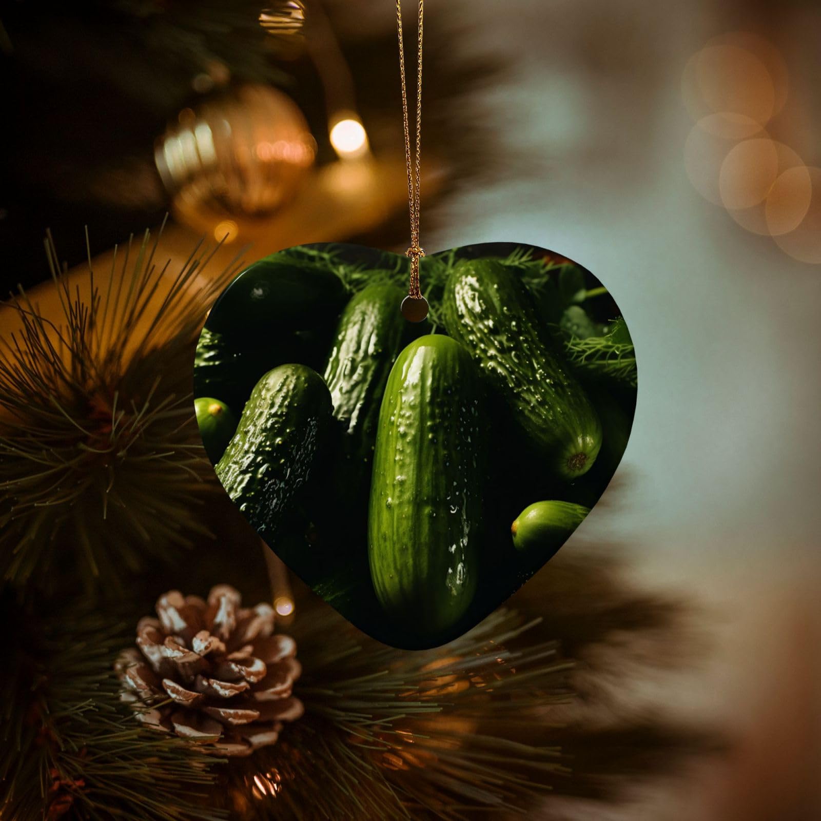 Christmas Ornaments for Christmas Tree Decoration Hanging Pickle Ornament with Gold Ribbon Crafts Heart Shape Ceramic Pendant for Keepsake Gifts Xmas Decor Party Supplies
