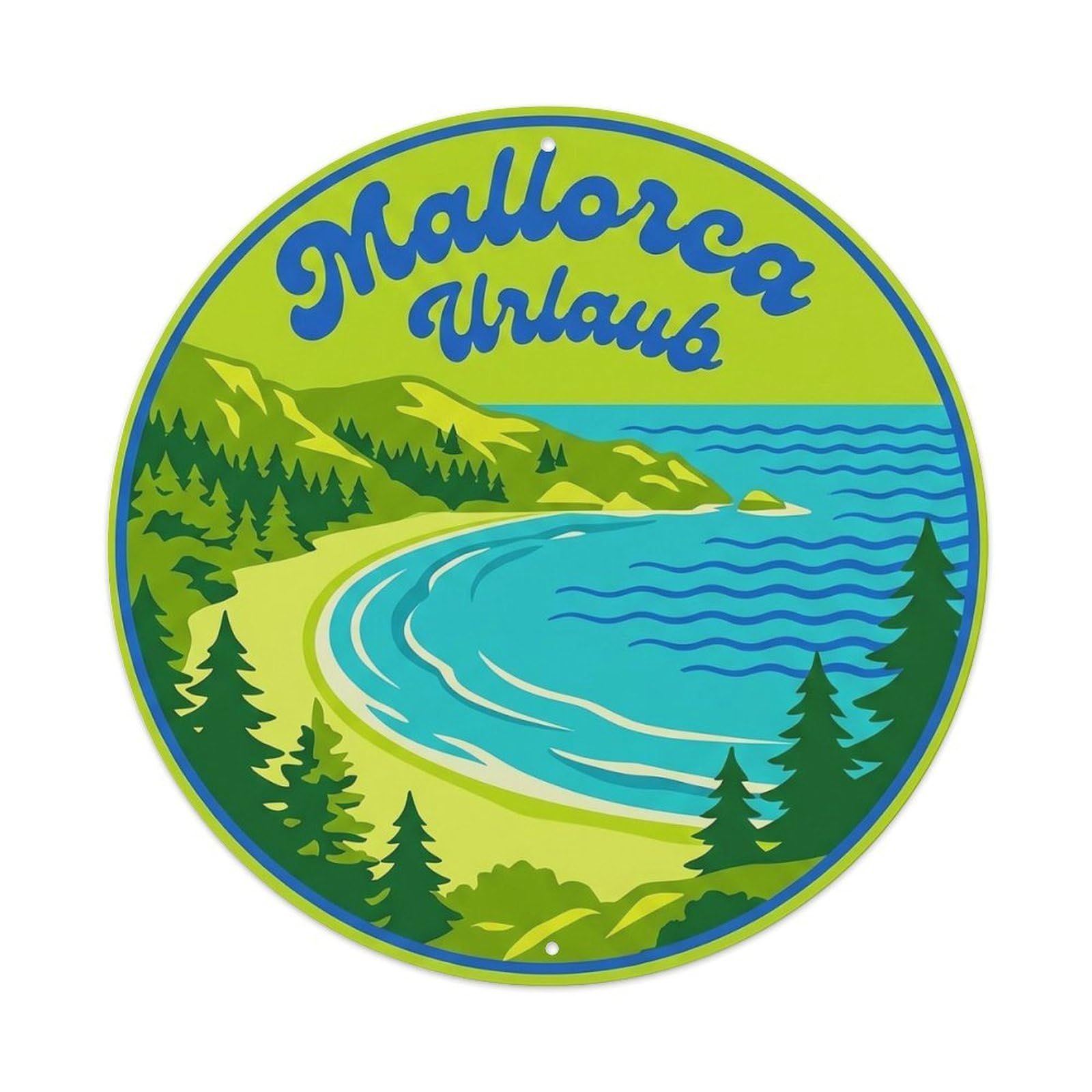 Balearic Coastal Historic Tourism Paradise Classic Destination Metal Tin Sign Plaque Wall Decor for Cafe, Man Cave, Club Bar, Office, Home Garden Round Metal Poster 8x8Inch