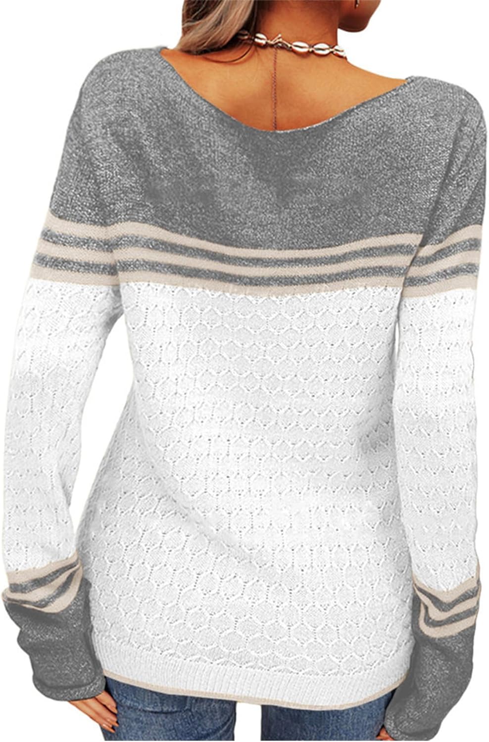 ZOCANIA Striped Sweater Women Crew Neck Long Sleeve Color Block Sweater Lightweight Knit Pullover Fall Fashion Jumper Tops - Image 5