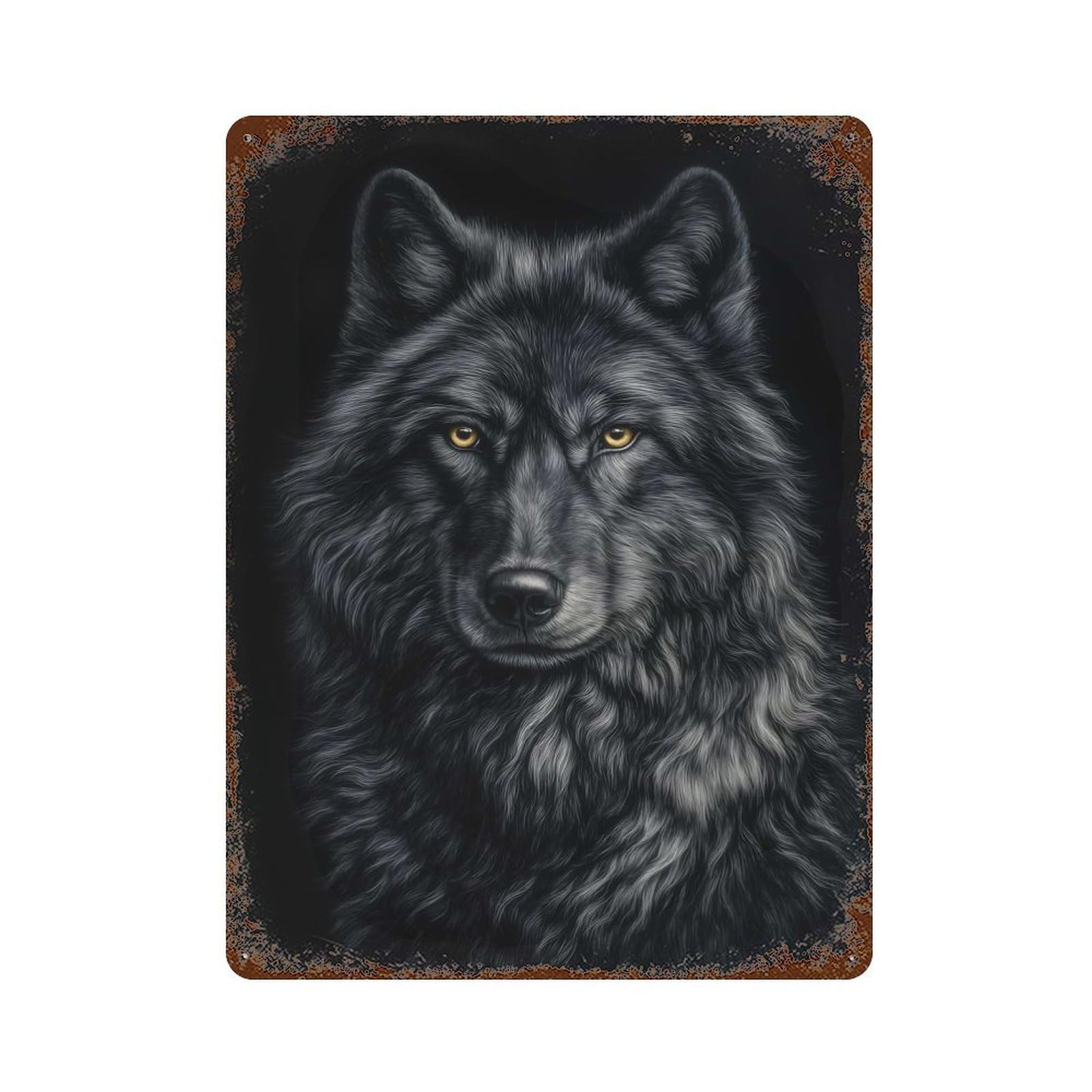 Majestic Black Wolf Portrait Vintage Metal Tin Sign 15.7"x11.8", Retro Wall Decor for Office, Studio And Wall Decor