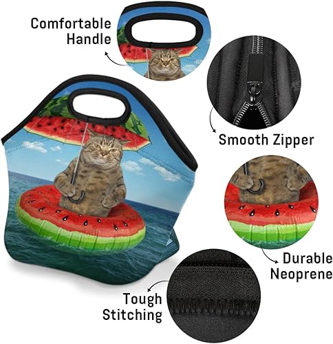 Miniatura 6 de Bolsa de almuerzo con aislamiento de sandía y diseño de gato Lifebuoy, bolsa de almuerzo reutilizable para hombres y adultos, lonchera de neopreno