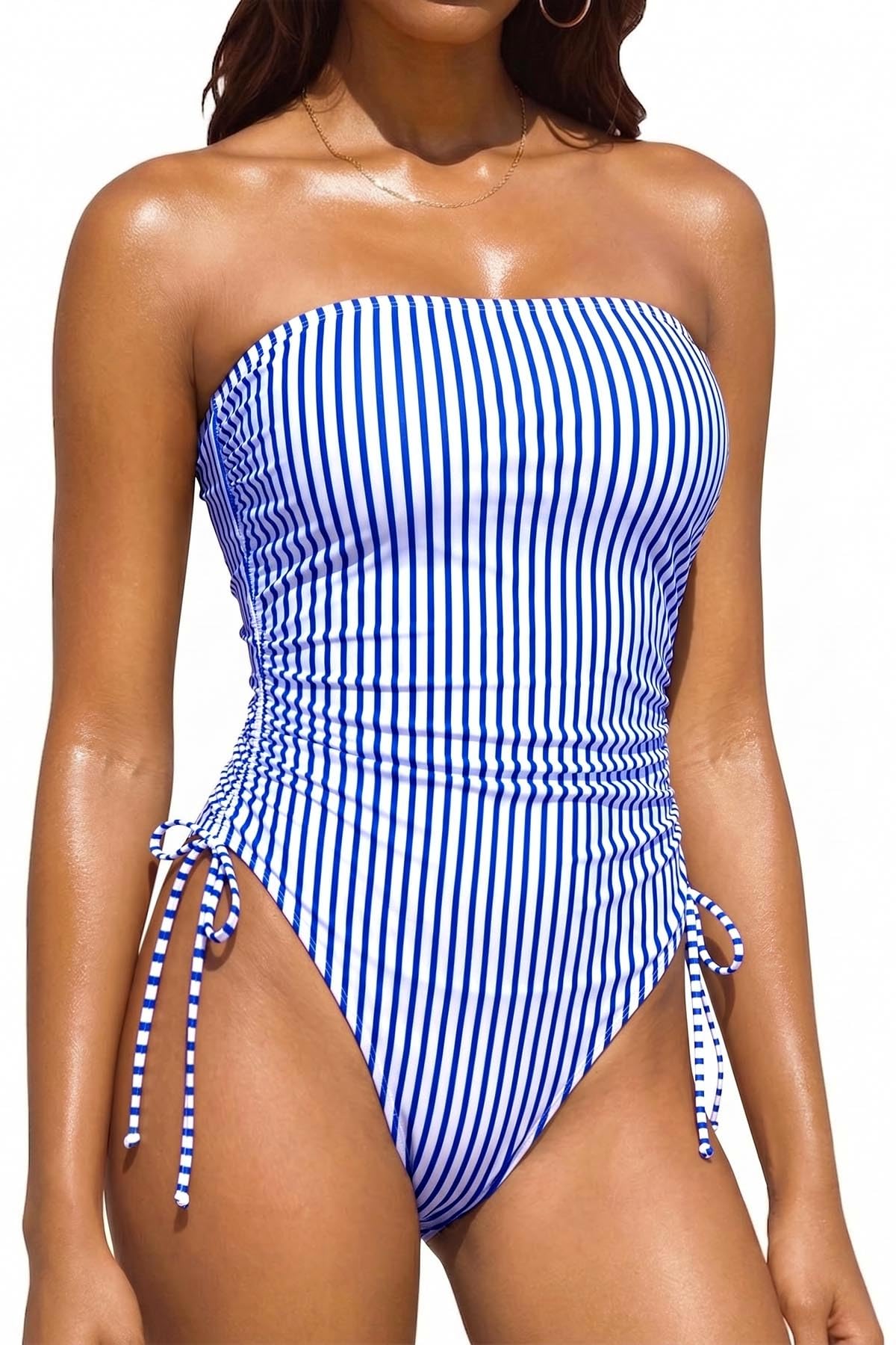 Women Strapless One Piece Swimsuit - Bandeau Tummy Control Bathing Suit