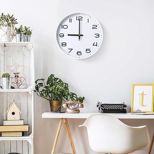 Miniatura 5 de Reloj de pared de 12 pulgadas, silencioso sin tictac, reloj de pared digital que funciona con pilas, para sala de estar, dormitorio, cocina,