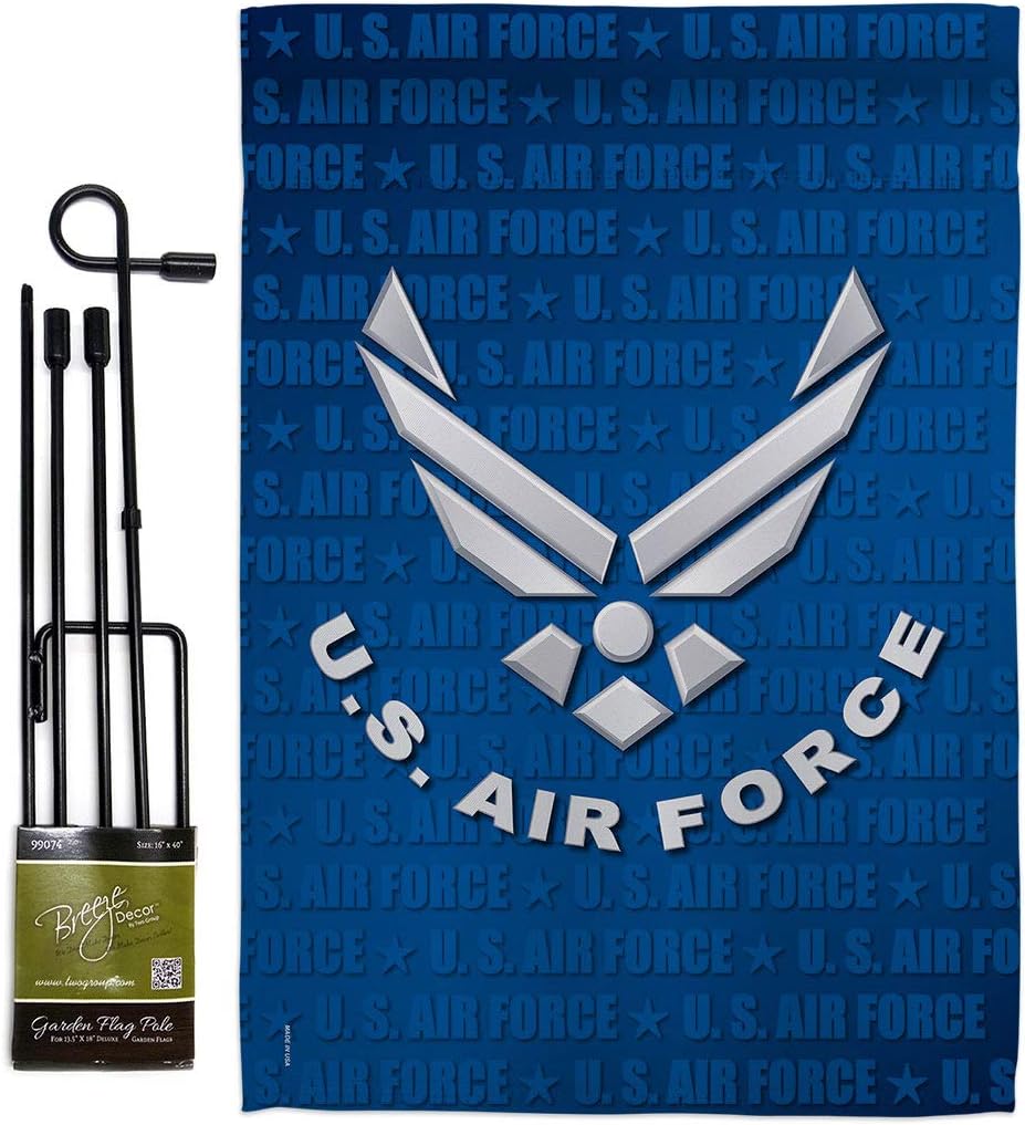 US Air Force Garden Flag Set with Stand Armed Forces USAF United State American Military Veteran Retire Official Small Decorative Gift Yard House Banner Double-Sided Made In USA 13 X 18.5