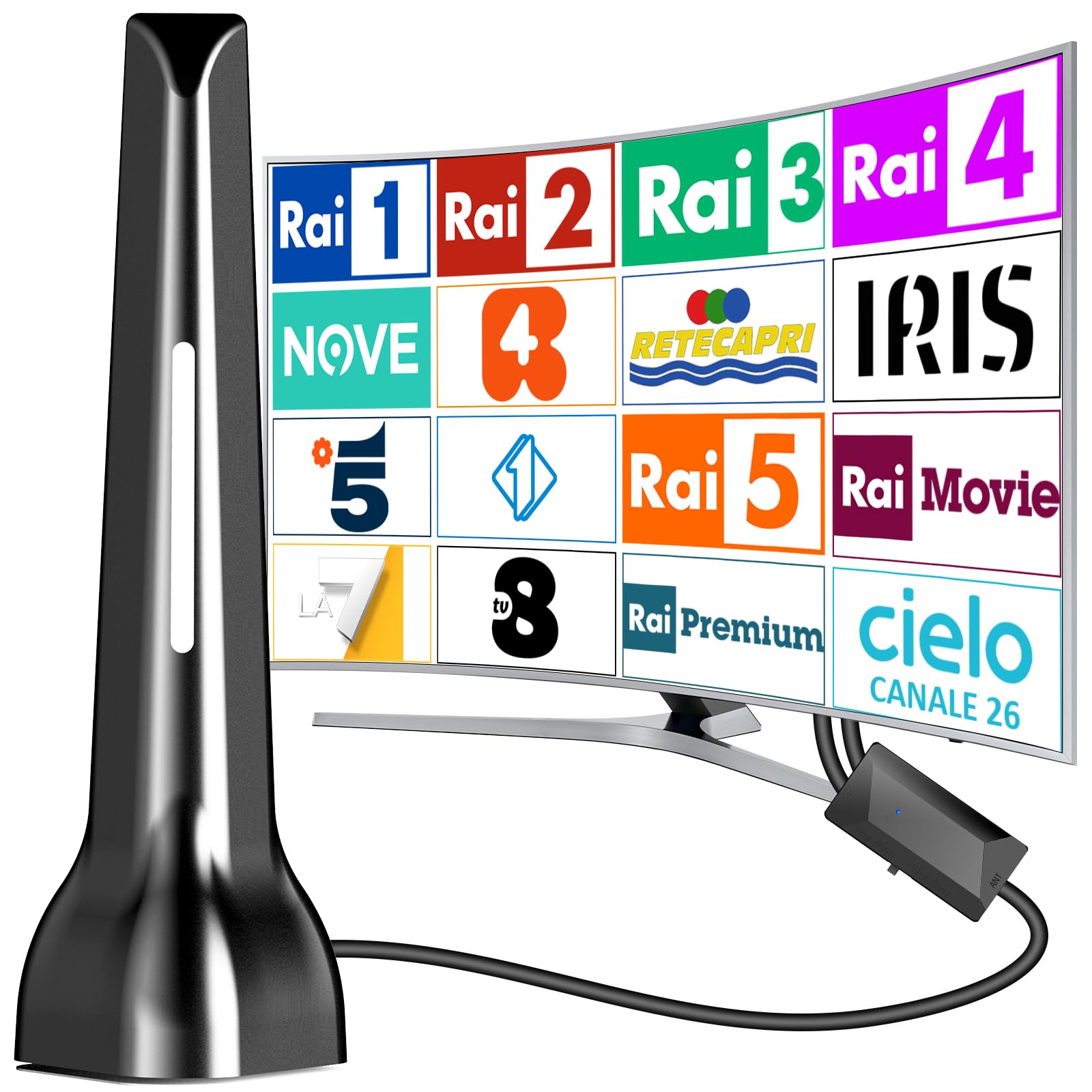 2026 Antenna TV Interna,Antenna TV Interna Amplificata Potente Ricezione 360° fino a 100 km con Base Magnetica,Supporto HD/4K/1080,DVB-T2/DVB-T2,installazione molto semplice