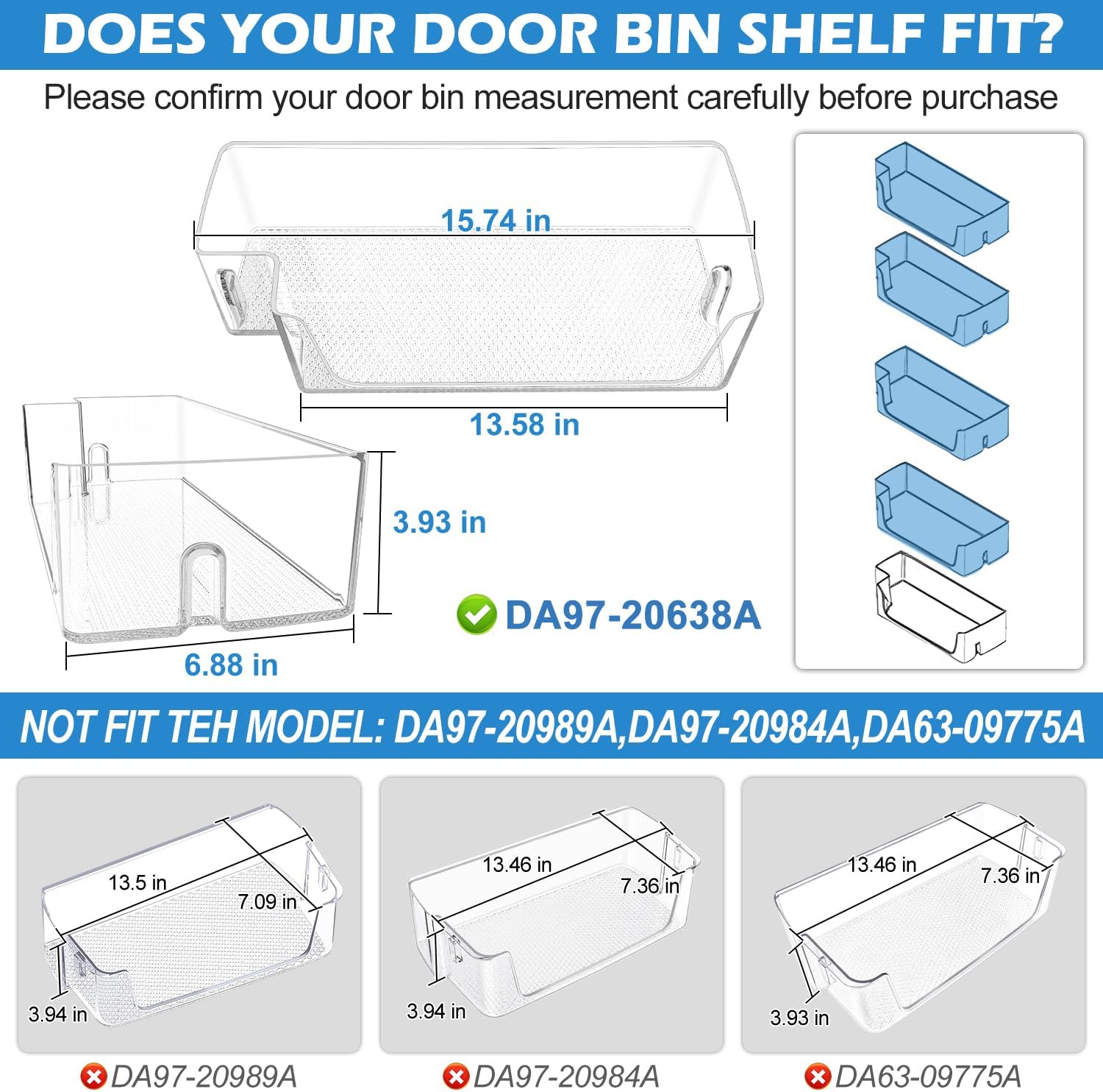 DA97-20638A Refrigerator Door Bin Shelf for Samsung Refrigerator Door Bin Upgraded DA63-09687A Samsung Door Shelf Replacement Parts RS27T5200SR RS27T5561SR RS22T5201SR RS27T5201SR RS22T5561SG Bins