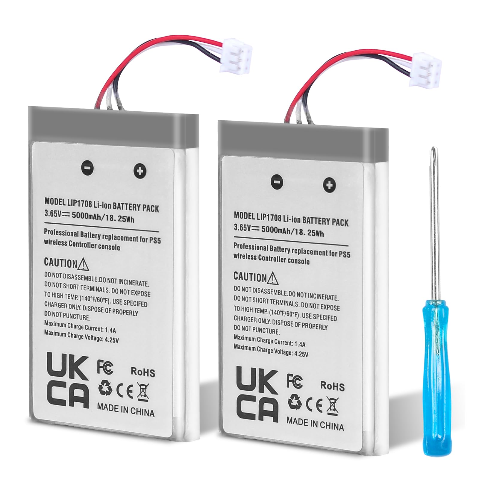 2 Pack 5000mAh 5 Controller Battery Rechargeable Battery Replacement for LIP1708 5 CFI-ZCT1W Wireless Controller with Tool Kit