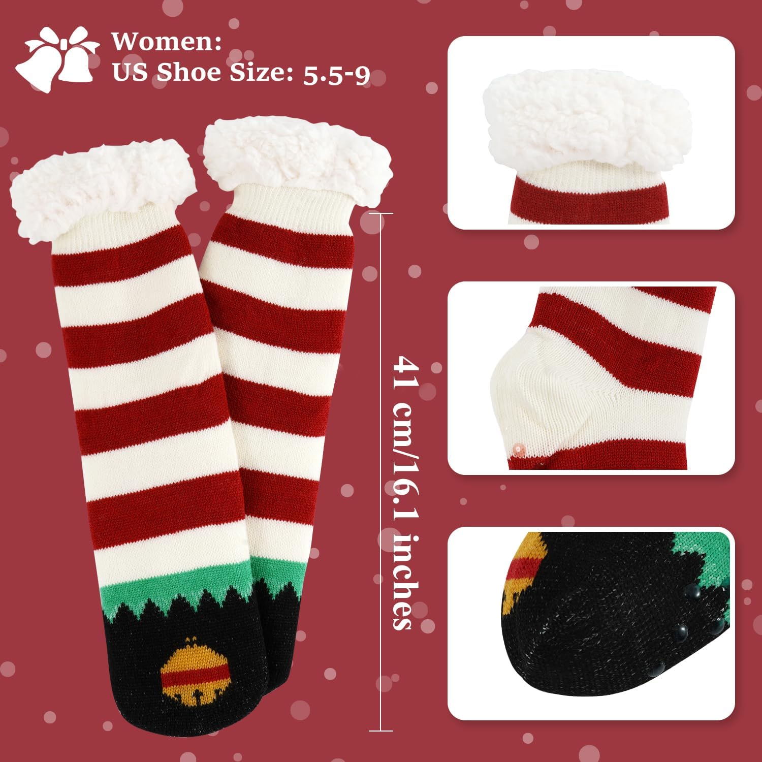 Junely Slipper Socks for Women with Grippers Non Slip Fuzzy Grip Winter Warm Cozy Thick Comfy Soft Fleece Cabin Socks - Image 4