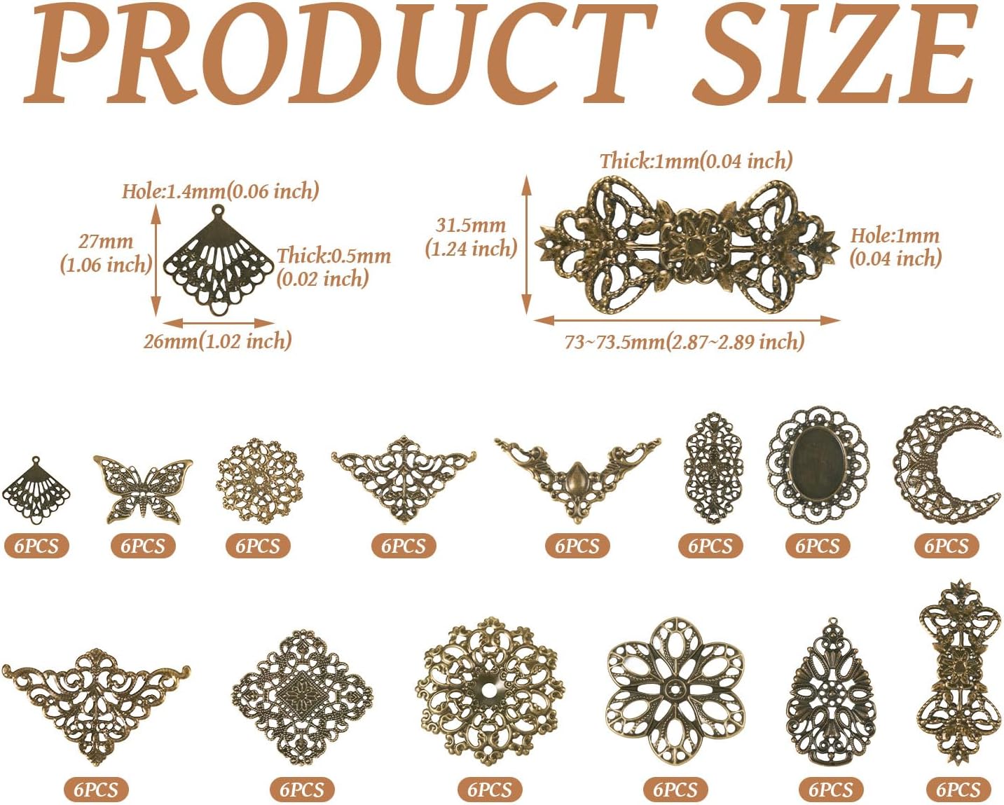 Cheriswelry 84pcs Tibetan Iron Filigree Joiners Antique Bronze Vintage Link Charms Rhombus Flower Butterfly Triangle Teardrop Metal Necklace Pendants 23~73.5mm for DIY Craft Jewelry Making - Image 3