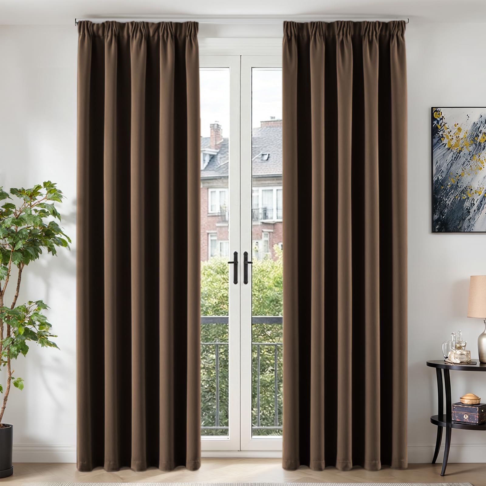 TOPICK Blackout Curtains for Bedroom, Thermal Pencil Pleat, W46xL90, Brown