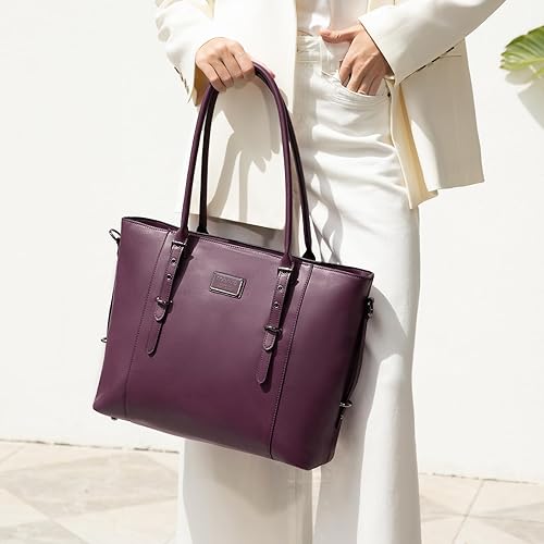 Miniatura 2 de MOSISO PU Leather Laptop Tote Bag for Women, Waterproof Large Capacity Business Work Briefcase Shoulder Laptop Bag