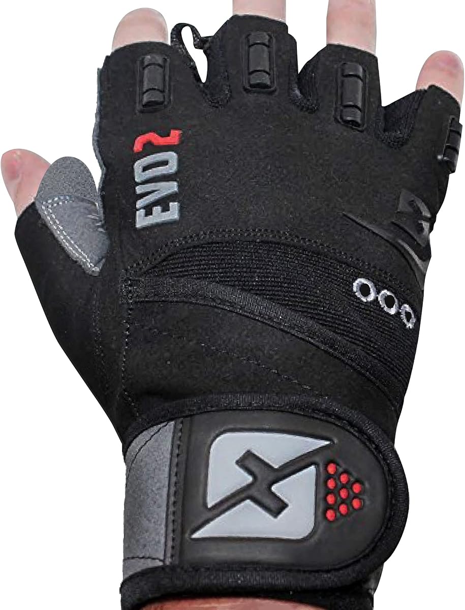 Guantes de levantamiento de pesas Evo 2 con soporte para muñeca integrado, doble costura para mayor durabilidad, musculación con los mejores accesorios para ejercicio y fitness para culturismo