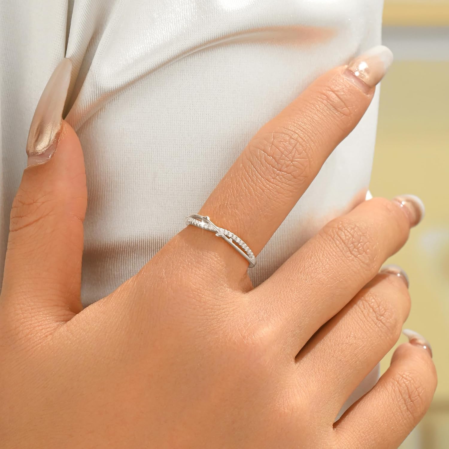 Dainty Branch Ring for Women, 925 Sterling Silver Cubic Zirconia Twig Ring for Mother Daughter 14K Gold Plated Crystal Promise Leaf Stacking Finger Rings Birthday Mother's Day Jewelry Gift Size 5-8