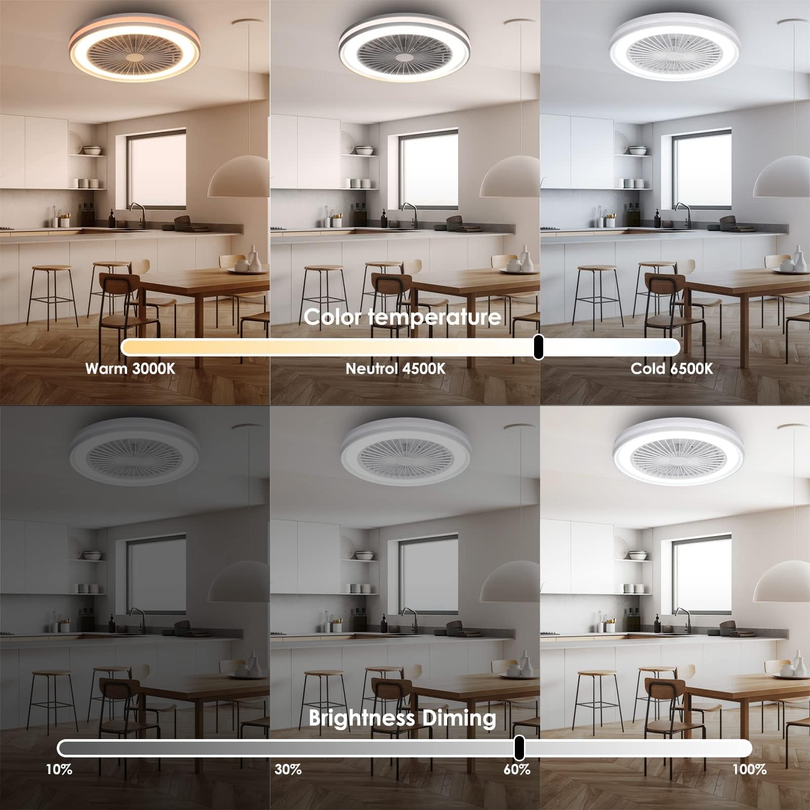 Nowoczesna Wentylator Sufitowy z Lampą, Cichy Silnik DC 20W, LED RGB Lampa Sufitowa z Wentylatorem, 40W 3800LM, Ściemnialna 3000-6000K, 6 Prędkości, Tryb Lato/Zima, Pilot Zdalnego Sterowania i Timer