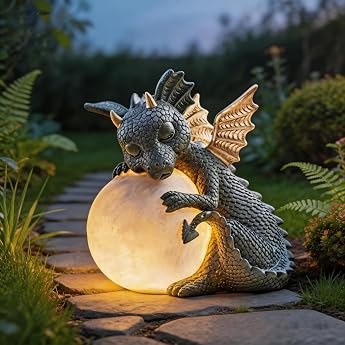 Decorative Figure Dragon with Round Light Dragon Figures Garden Decoration for Outdoors Decorative Dragon Garden Dragon for Balcony Garden Decoration Lucky Dragon for Men Women Girlfriend Mum Birthday