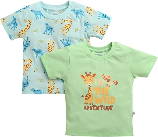 BUMZEE Boys Cotton Animal &amp; Graphic Print Half Sleeve T-Shirt Pack of 2
