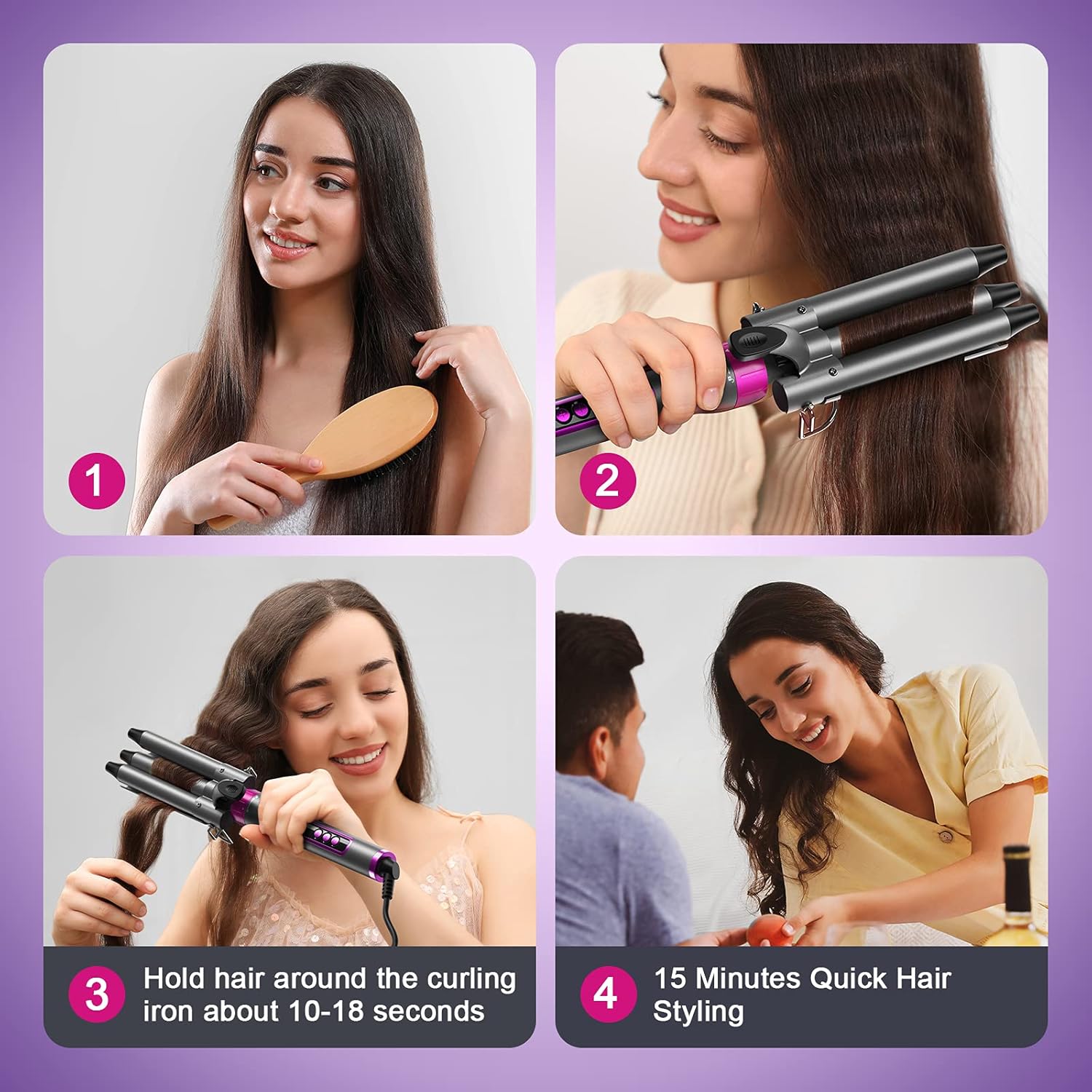 Curling Iron 3 Barrel Hair Waver,Siyaluens 4 in 1 Curling Wand Set with 4 Interchangeable Ceramic Tourmaline Barrels 0.35-1inch,LCD Temp Control Instant Heat Up,Hair Crimper with Glove & 2 Hair Clips : Beauty & Personal Care
