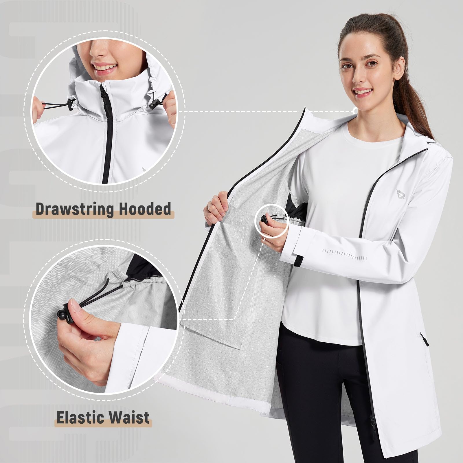 baleaf Veste d'extérieur imperméable pour femme - Manteau de pluie long léger à capuche - Veste de cyclisme pour femme - Veste fonctionnelle coupe-vent respirante - Manteaux de randonnée