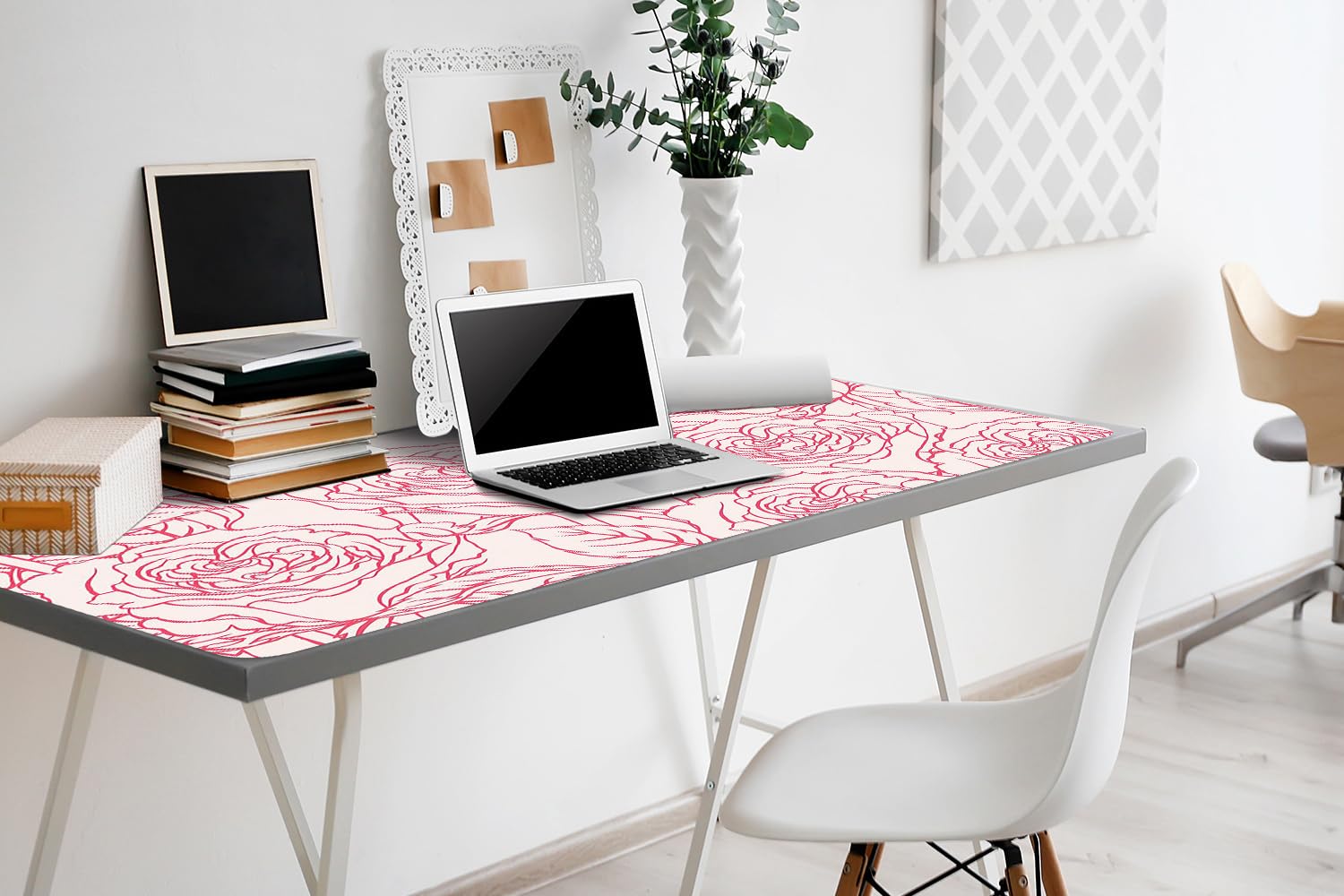 Sottomano da Scrivania 100x50 cm Antiscivolo per Ufficio e Casa Facile da Pulire Impermeabile Superficie Protettiva Protezione e Decorazione in Vinile PVC - Scarabocchio di rose