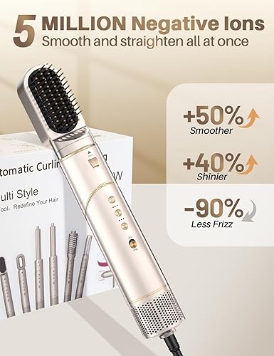Miniatura 6 de Cepillo secador de pelo 7 en 1 de alta velocidad, 110,000 RPM Air Styler para rizado automático de aire, juego de cepillos de aire caliente iónico