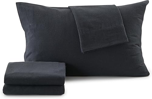 Miniatura 7 de Great Bay Home Juego de sábanas de franela de invierno de 4 piezas, 100% algodón turco, tamaño matrimonial, color negro, sábanas y fundas de