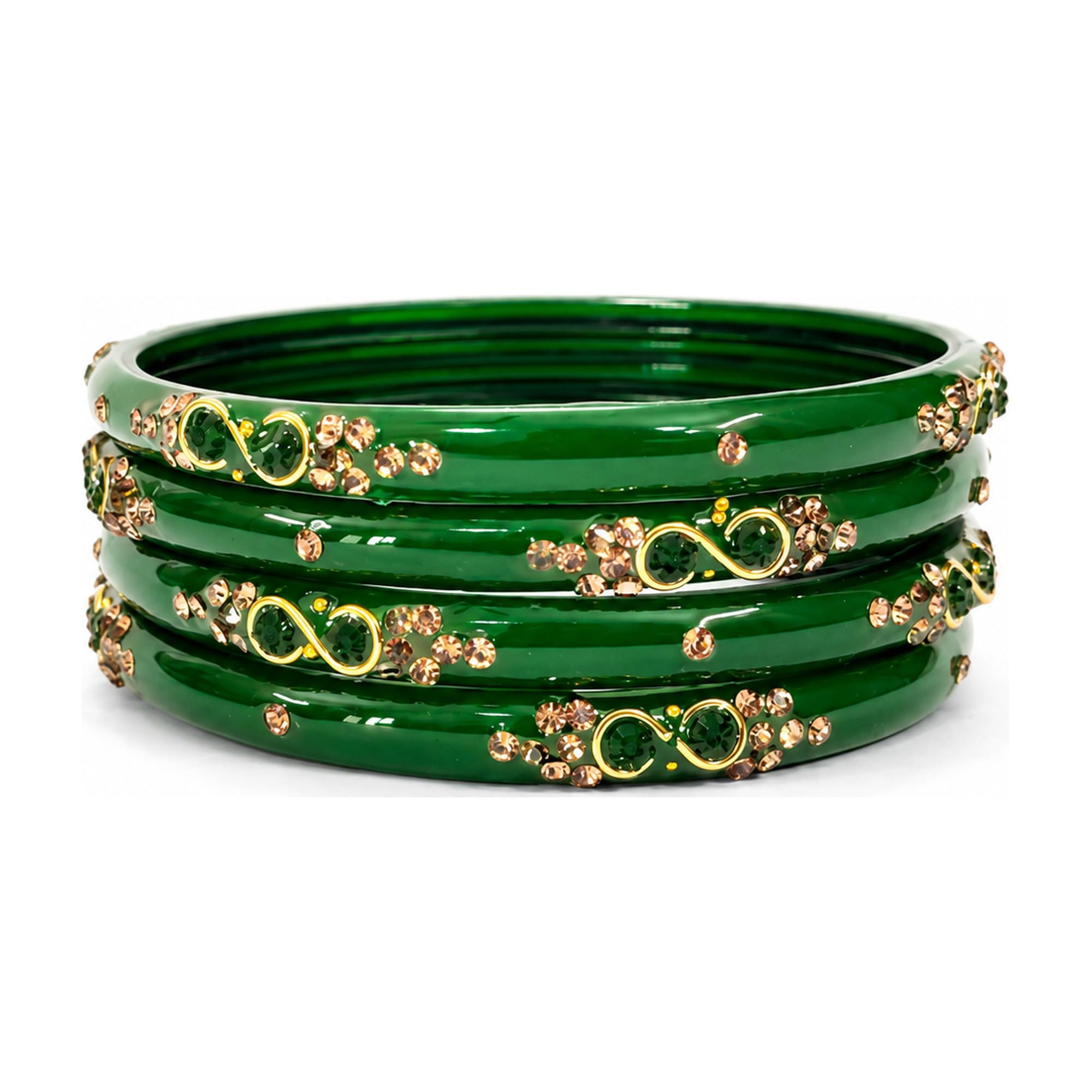 Sawan Collection Green Glass Kada Bangles for Women | Gold-Tone Infinity Design with Crystal Stone Work | Traditional Festive Bangle Set-image-16